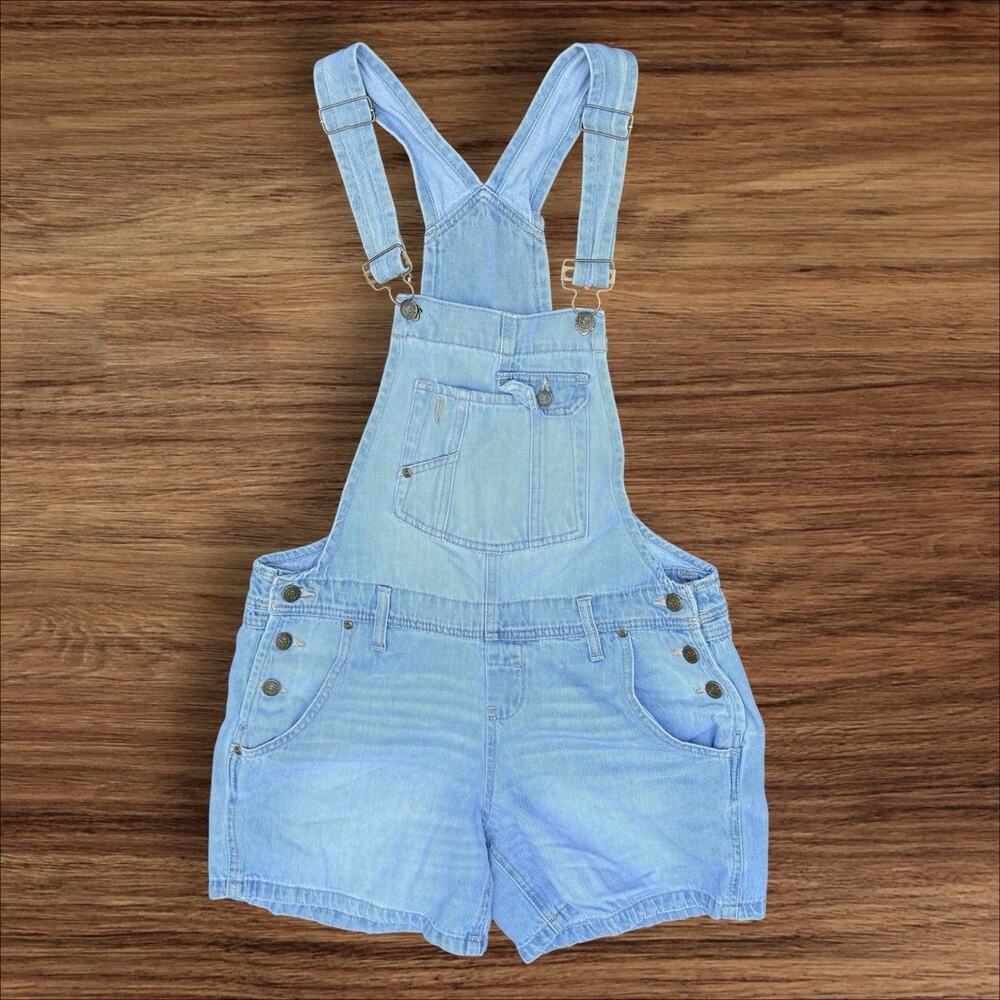 Lei Shortalls Overalls Sz M Women or Junior Light Wash Denim Blue Jean Beach Fun